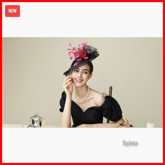 Large Fascinator Derby Hat with Feathers and Hair Clip for Special Occasions - Picture 5 of 5